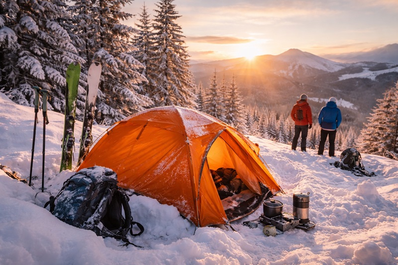 biwak zimowy jako zaplecze do sportów zimowych w górskim terenie