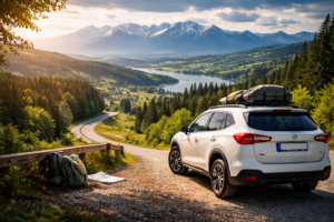 samochód na trasie widokowej góry Polska road trip