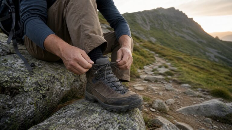 Buty trekkingowe zakładane przed wyjściem na górski szlak