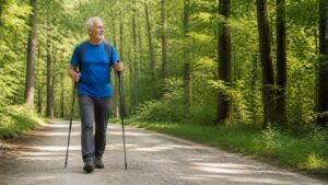Outdoor dla seniorów – bezpieczny marsz z kijkami po leśnej trasie